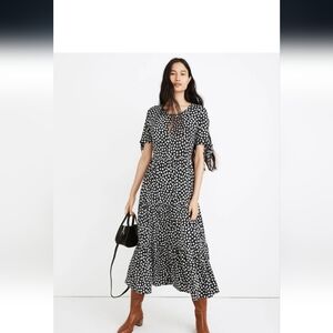 MADEWELL Tie Sleeve Tiered Midi Dress Size S NWT